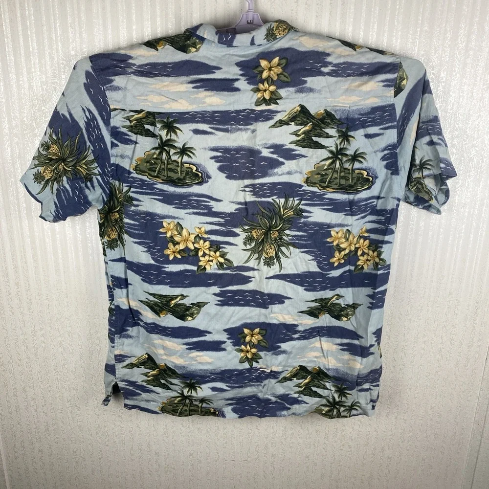 Cherokee Waikiki Wear Button Down Shirt Mens‎ Size XXL Blue Floral Short Sleeve